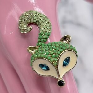 Green & Gold FOX Finger‎ Stretch Ring Jewelry with Crystals